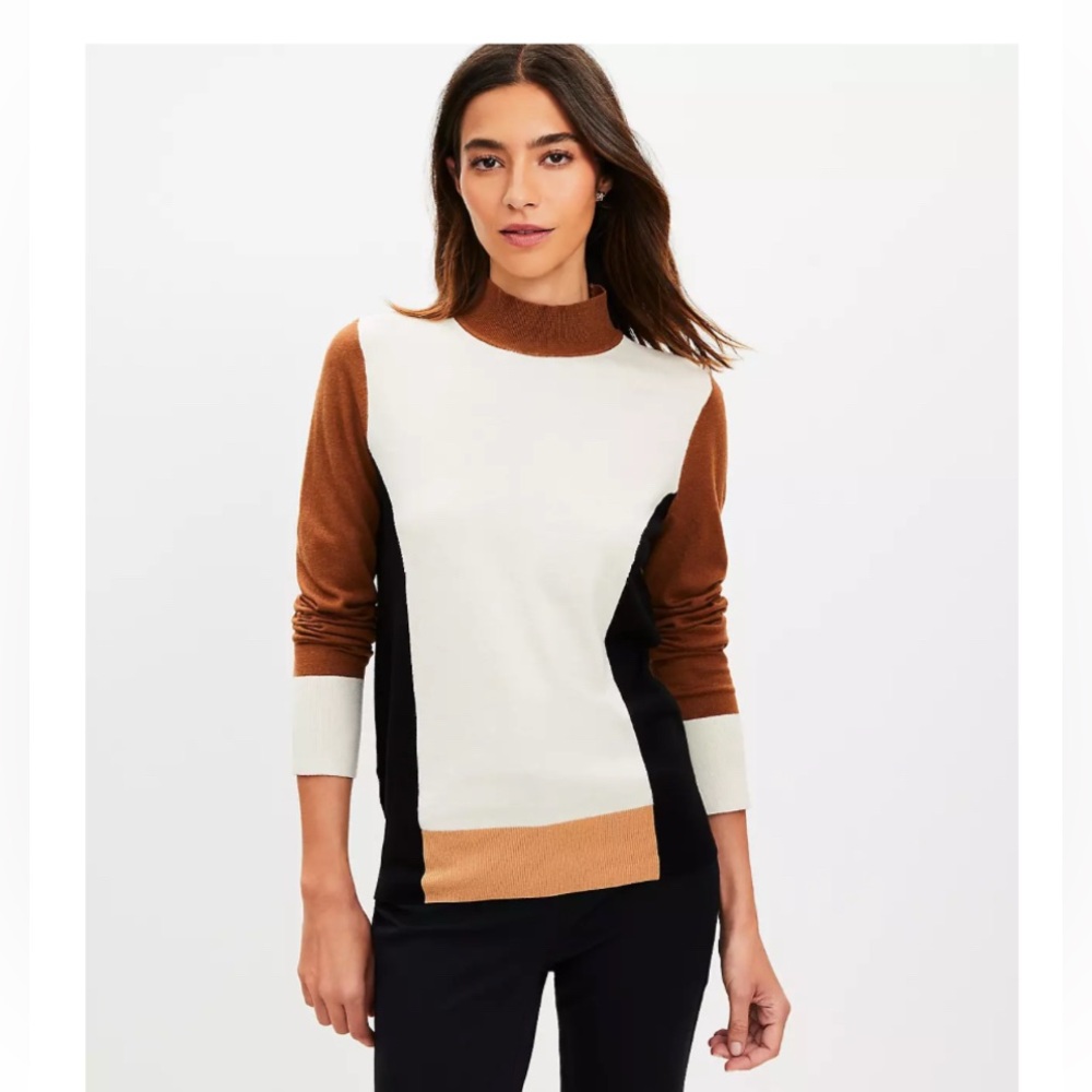 NWT LOFT Color block Mock Neck Sweater